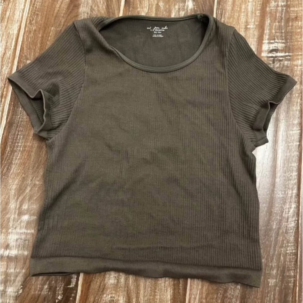 Urban Outfitters Olive Ribbed Short Sleeve Top